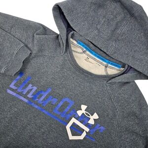 Under Armour Baseball Hoodie Mens L Pullover Gray Blue Long Sleeve Loose Fit EUC